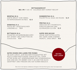  mittagessen, lunch, luitpold und augsute, prinzregent luitpold, bistro, pause, lecker, täglich wechselnd, schmeckt, hausgekocht, breakfast, frühstück, brunch